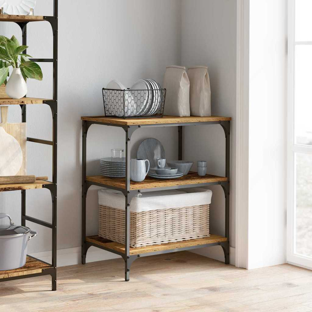 vidaXL 3 Shelf Old Wood Kitchen Trolley Image 9