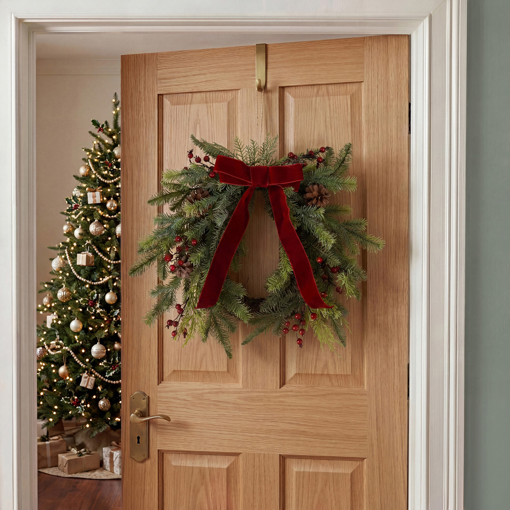 Charles Bentley Green Christmas Wreath with Red Bow and Berries 55cm Image 7