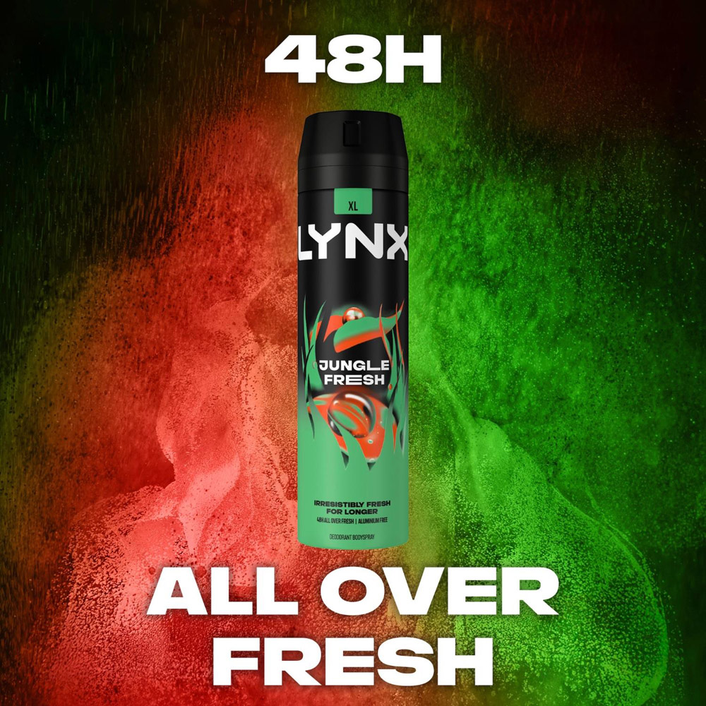 Lynx XL Jungle Fresh Palm Leaves and Amber 48H Sweat Protection Deodorant Body Spray 200ml 3 Pack Image 7