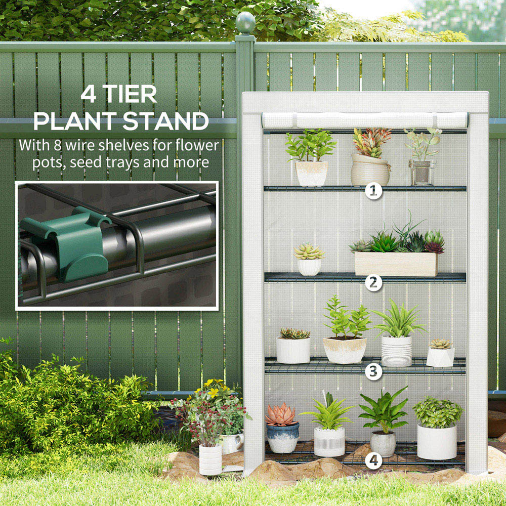 Outsunny White and Grey 4 Shelf PE Cover 3.6 x 1.6ft Lean To Mini Greenhouse Image 5