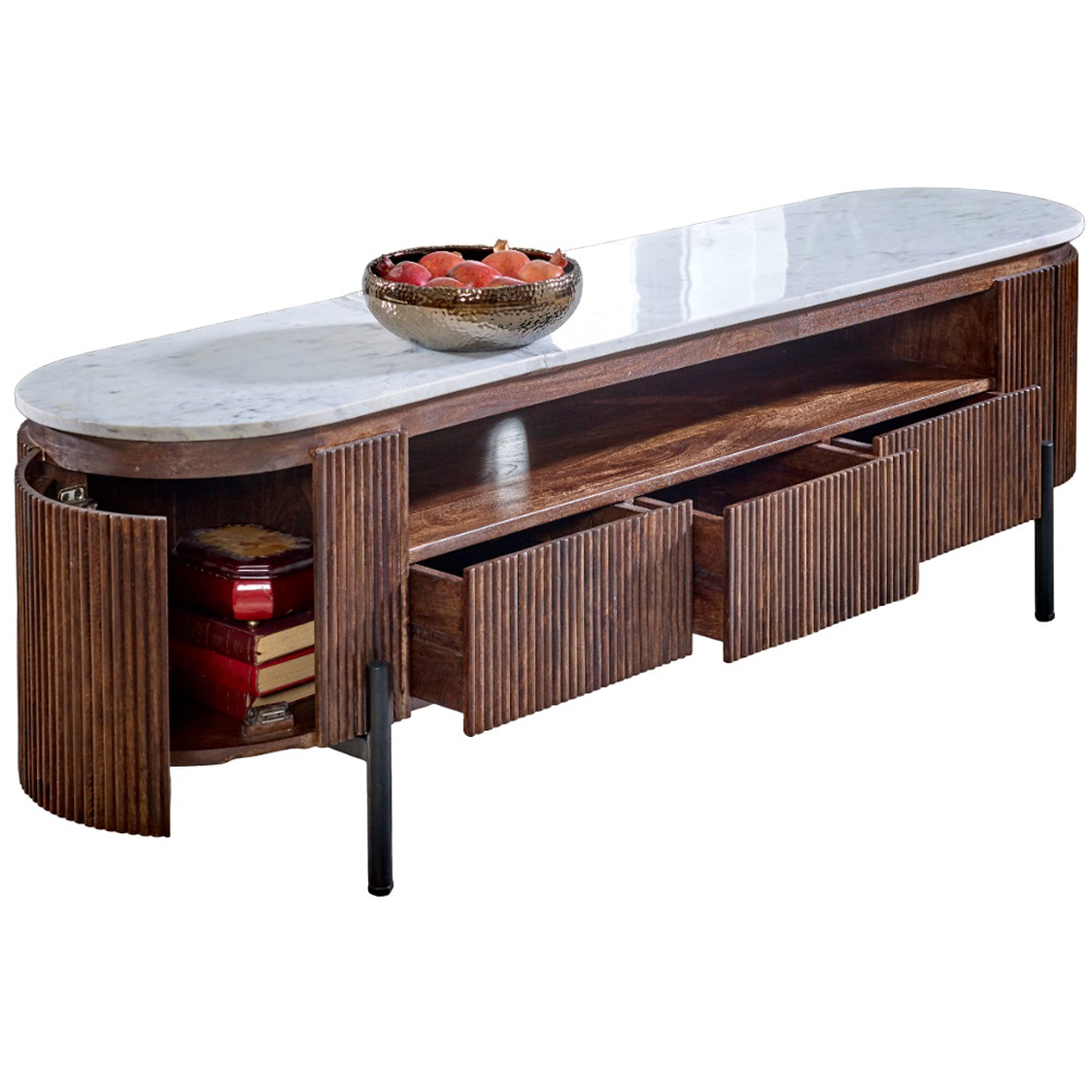 Brooklyn Opal 2 Door 3 Drawer Single Shelf Marble Top Mango Wood TV Unit Image 3