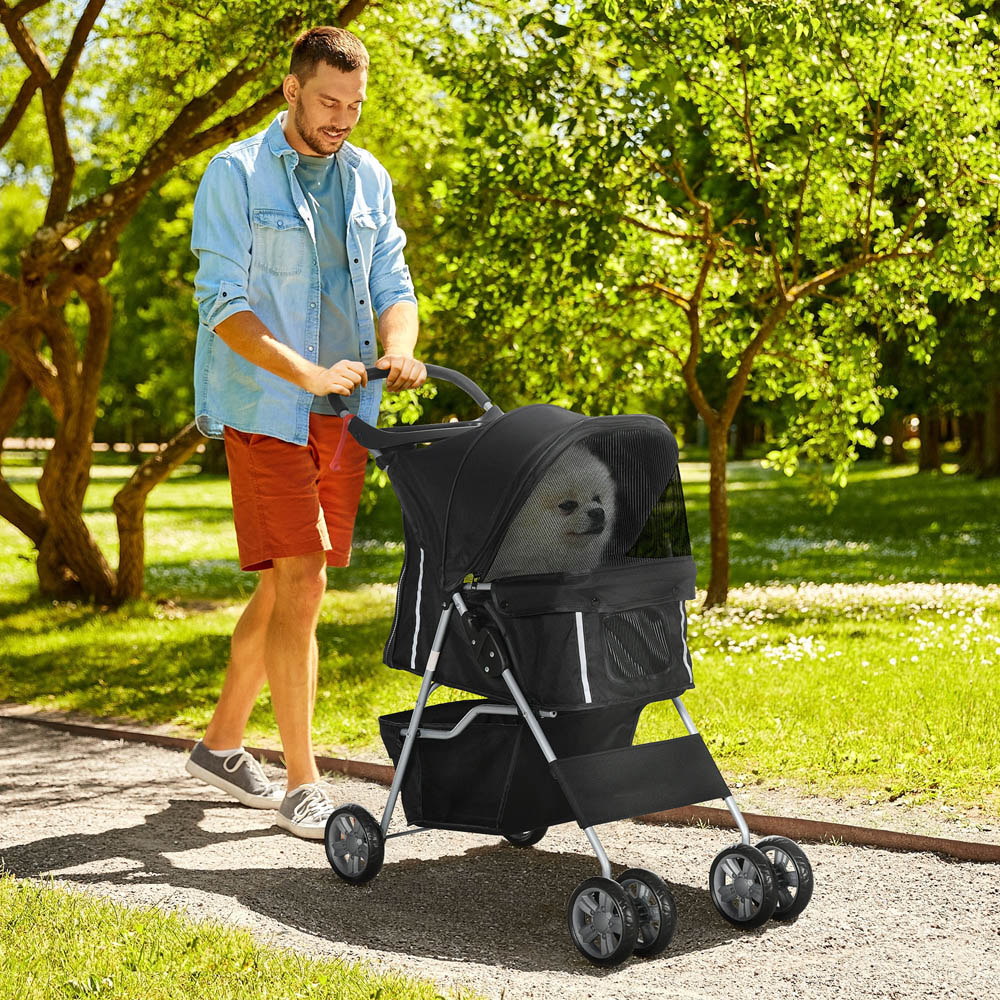 PawHut Deluxe 3 Wheel Pet Stroller Black Image 2