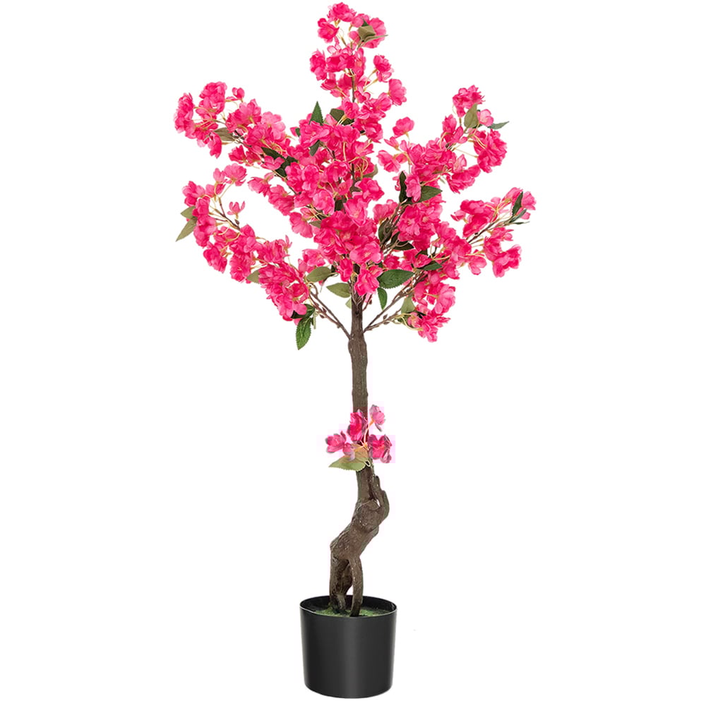 Costway Plum Blossom Flowers Tree Artificial Plant In Pot 3.4ft Image 1