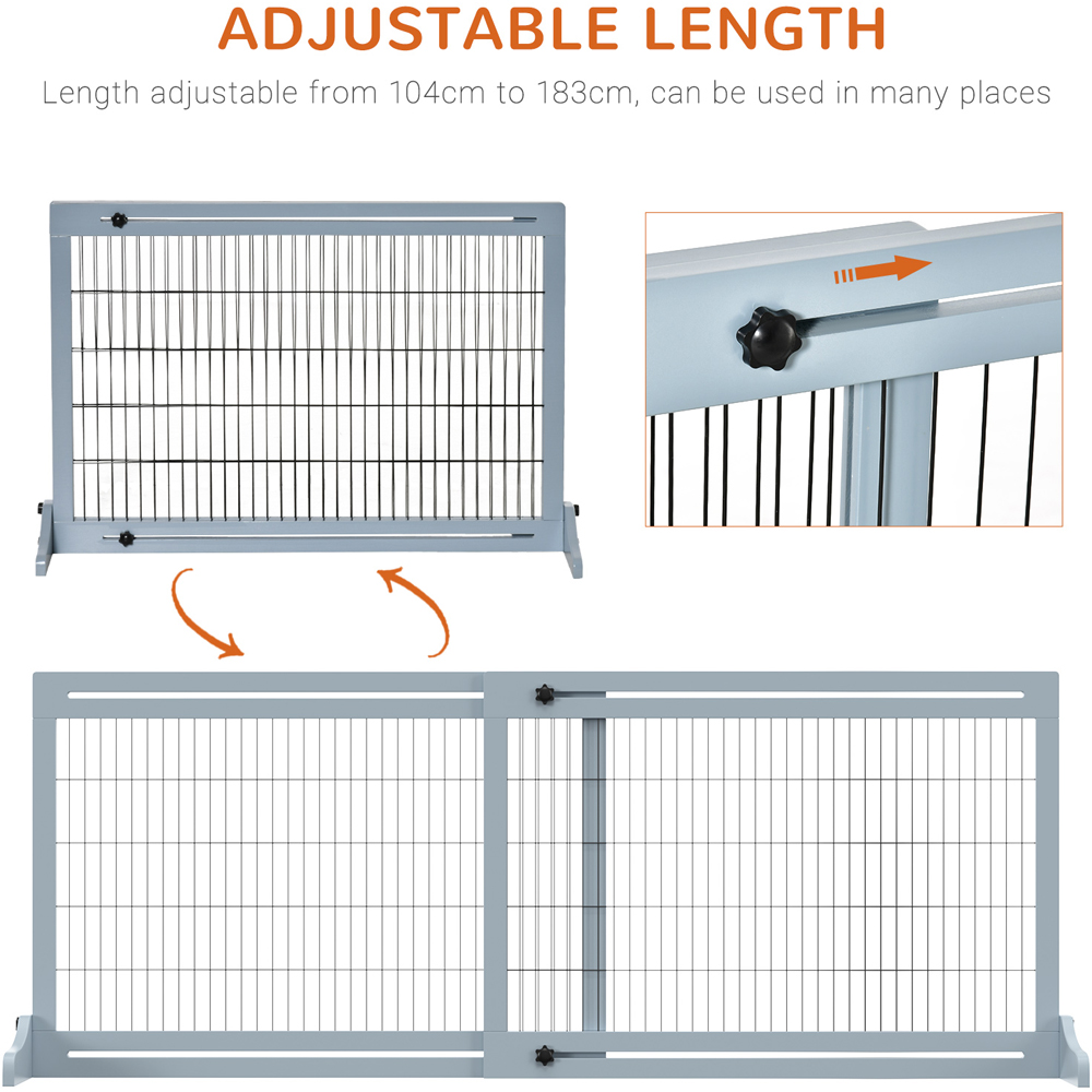 PawHut Grey Adjustable Wooden Doorway Freestanding Pet Safety Gate Image 4
