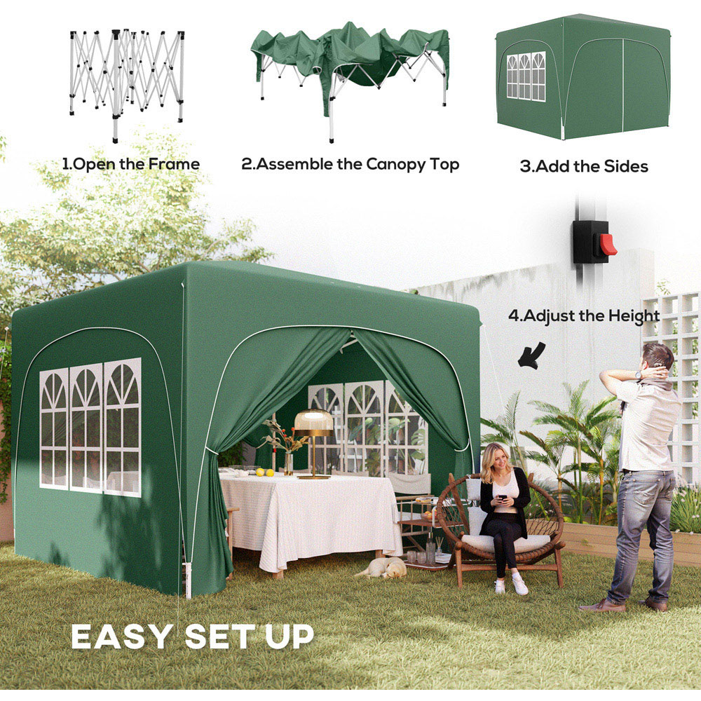 Outsunny 3 x 3m Dark Green UPF50+ Pop Up Gazebo with Sides and Carry Bag Image 4