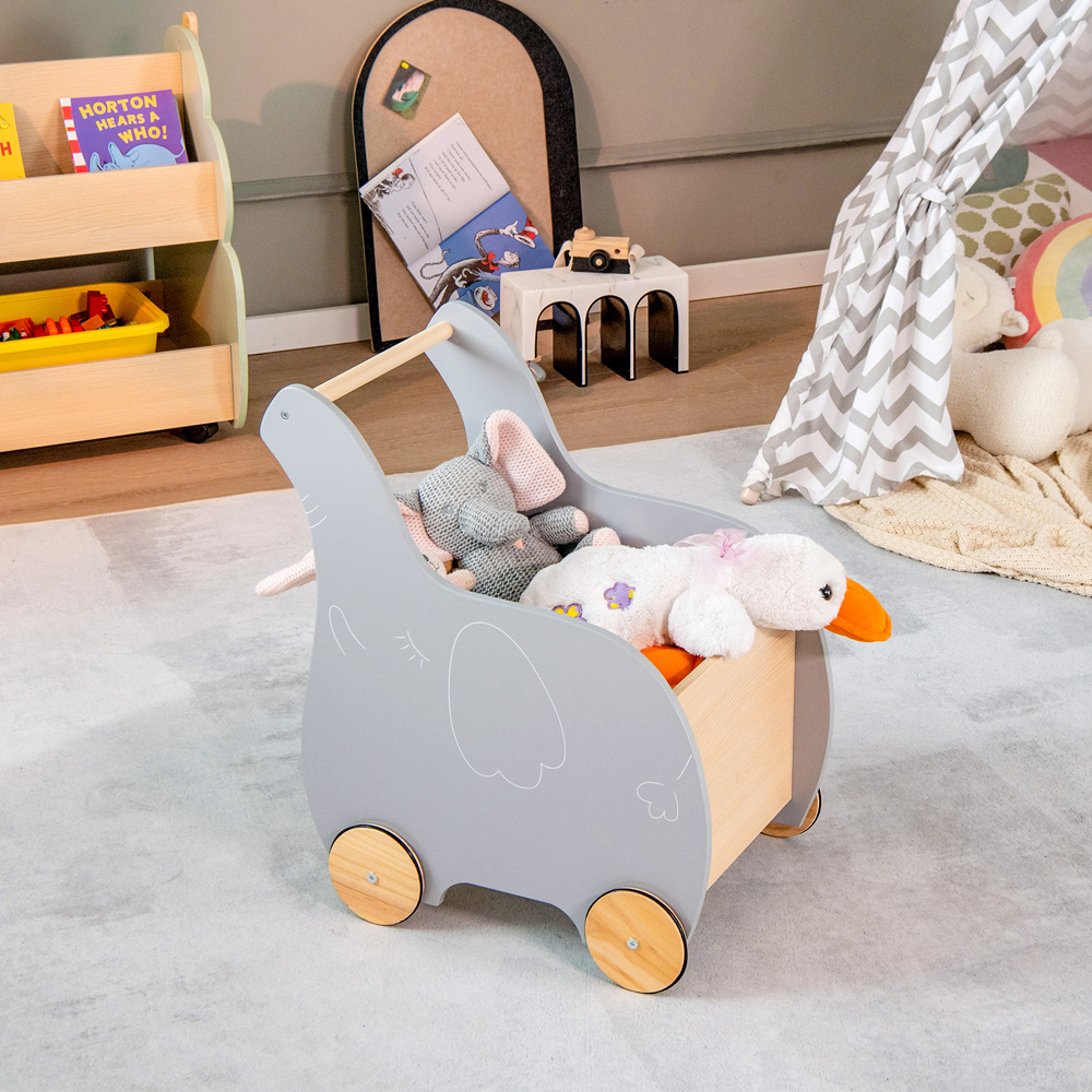 Costway 2 in 1 Grey Wooden Baby Walker with Storage Chest Image 2