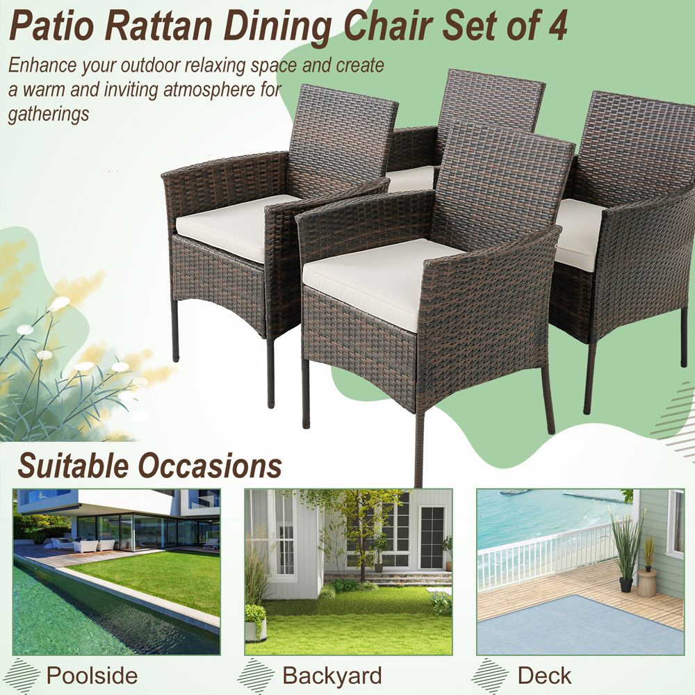 Costway Set of 4 PE Wicker Garden Dining Chair Image 6