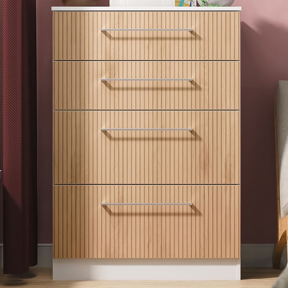 Crowndale Worcester 4 Drawer Slatt Effect and White Deep Chest of Drawers Ready Assembled Image 1