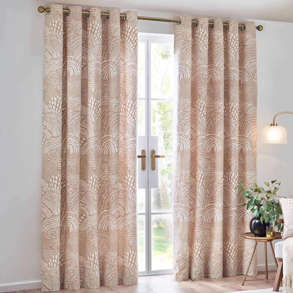 Hoem Nola Oat Abstract Eyelet Curtains 117 x 183cm Image 1