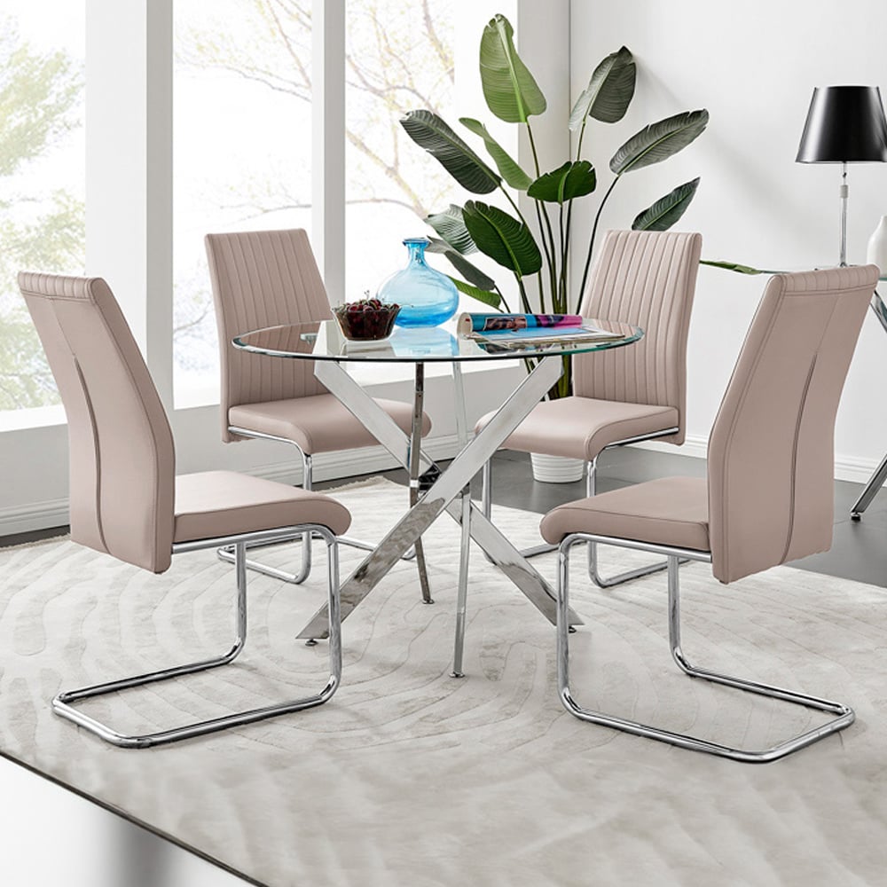 Furniturebox Arona Fontana 4 Seater Round Dining Set Cappuccino and Chrome Image 1