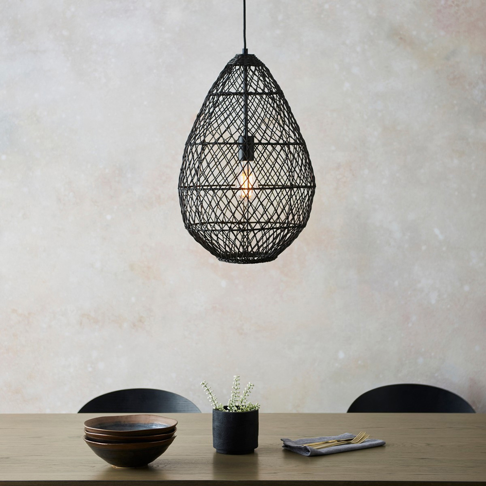 Merano Ancona Black Rattan and Matt Black Pendant Light Image 7