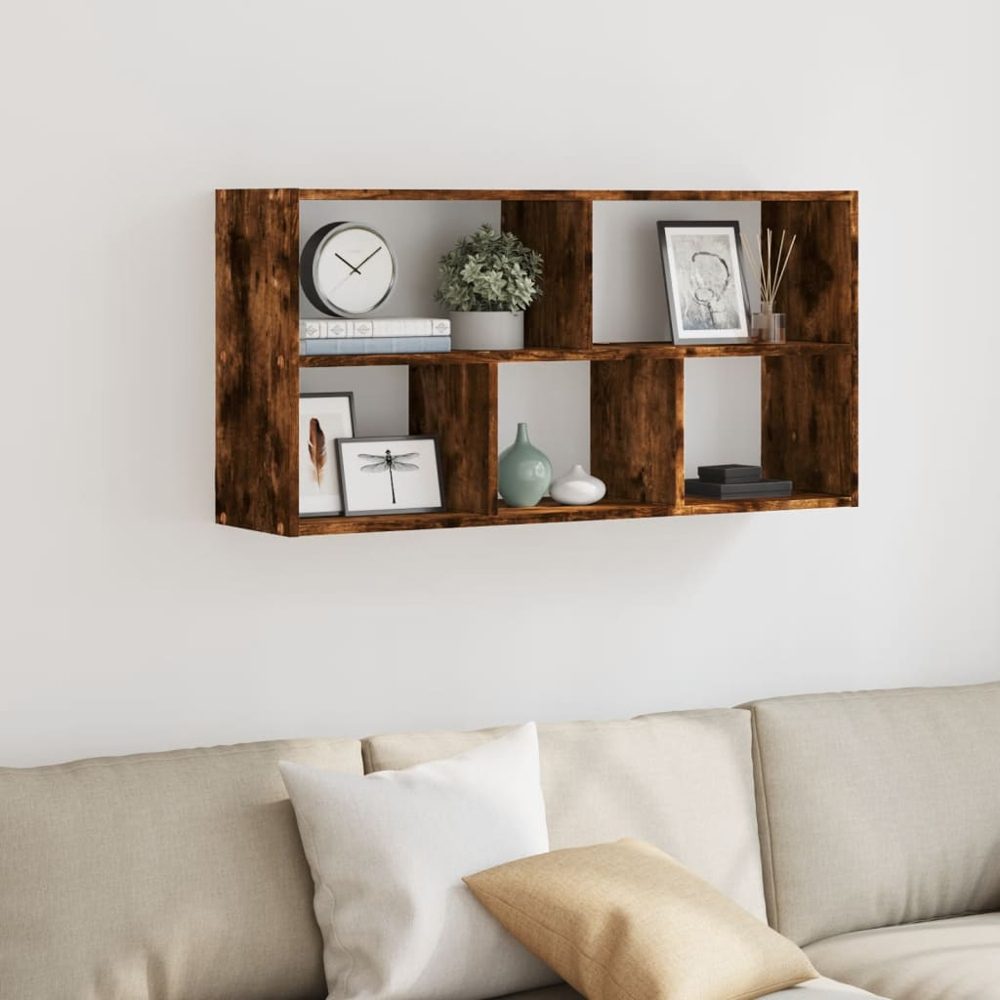 vidaXL 5 Open Shelf Smoked Oak Wall Shelf Image 2
