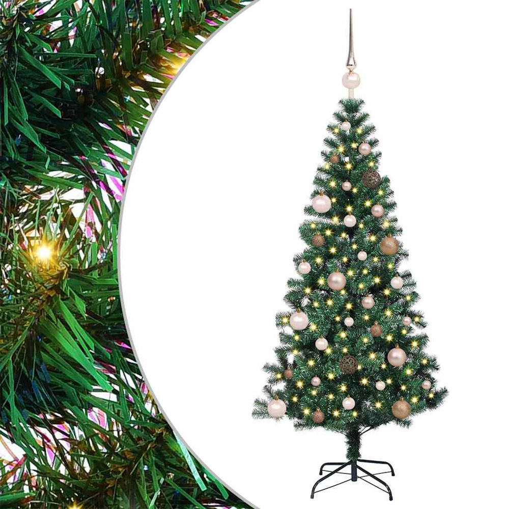vidaXL Pre-Lit Rose Gold Baubles Green Artificial Christmas Tree 5ft Image 2