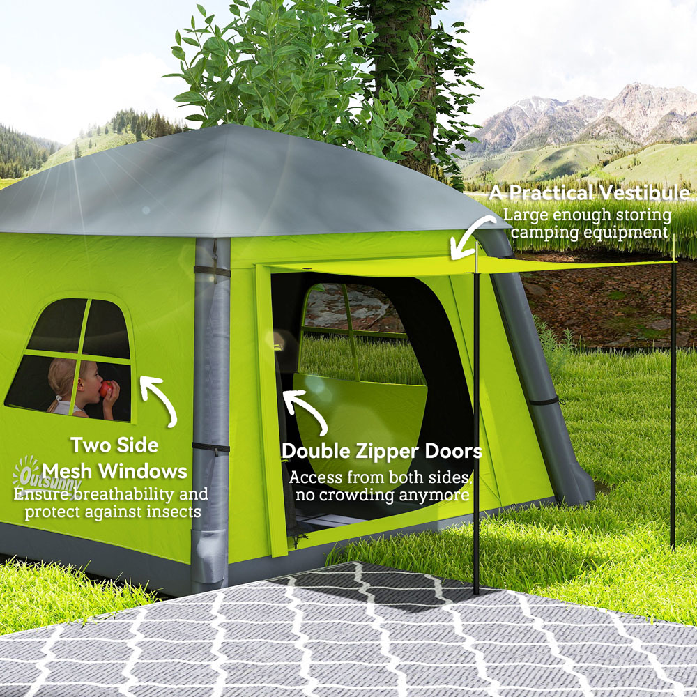Outsunny 2 Person Easy Setup Inflatable Camping Tent with Pump Green Image 6