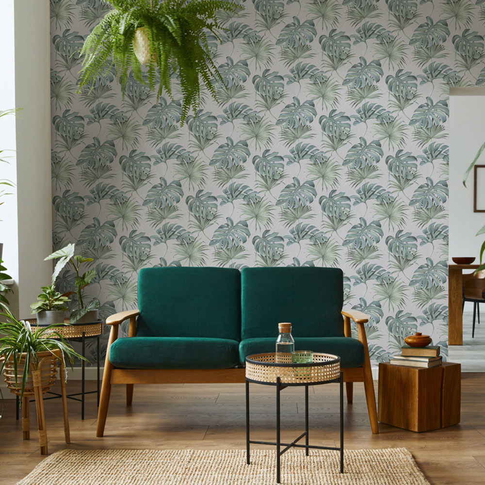 Galerie Industrial Effects Tropical Leaf Green and Beige Wallpaper Image 3