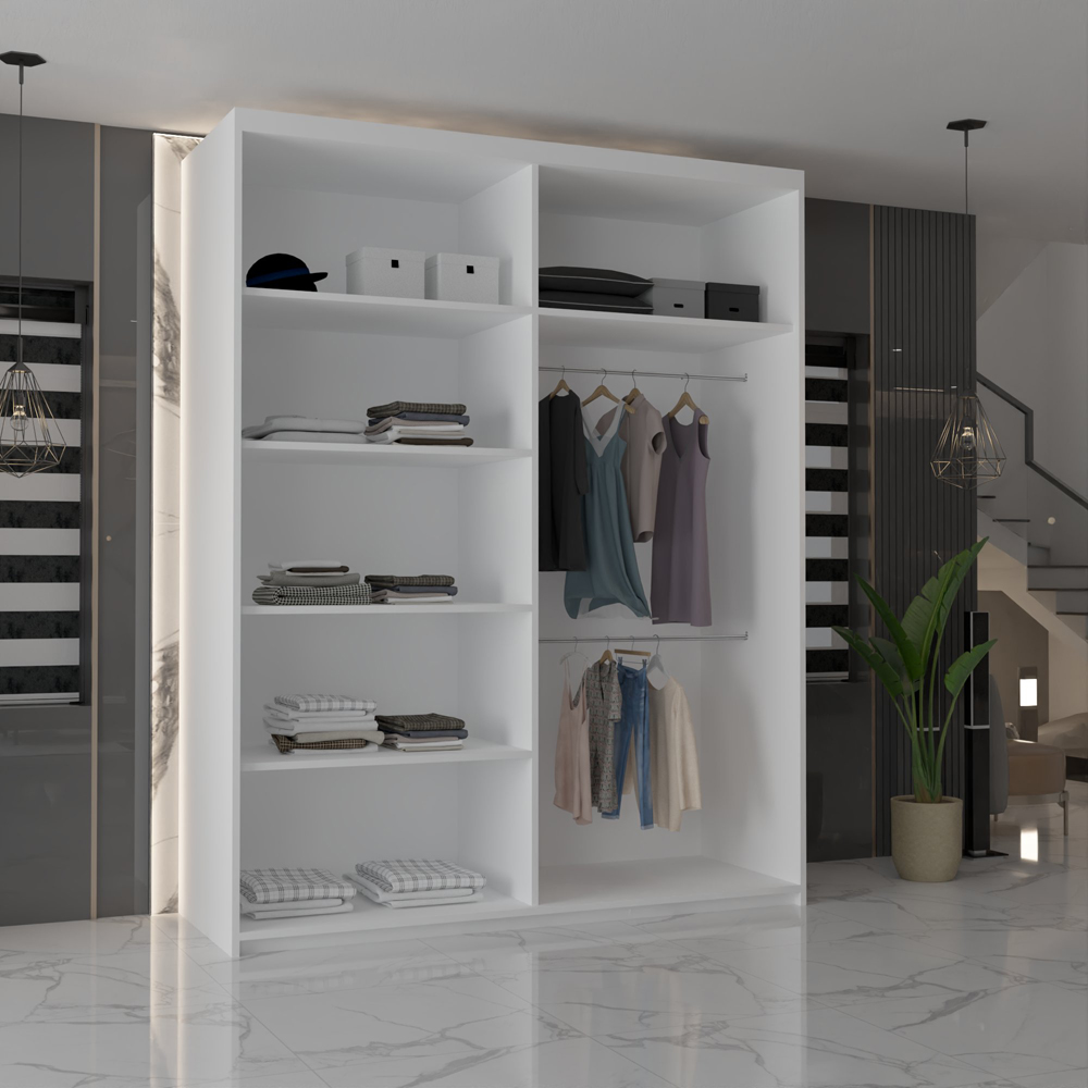 M N Furniture Modern Gala 2 Door White Mirrored Sliding Wardrobe 180cm Image 3