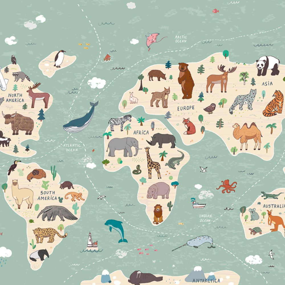 Origin Murals Children's World Map Wall Mural Image 2