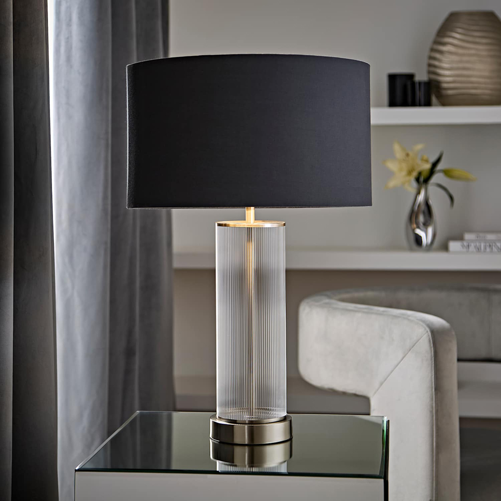 ValueLights Calin Charcoal and Chrome Shade Chrome Ribbed Glass Table Lamp with Bulb Image 6