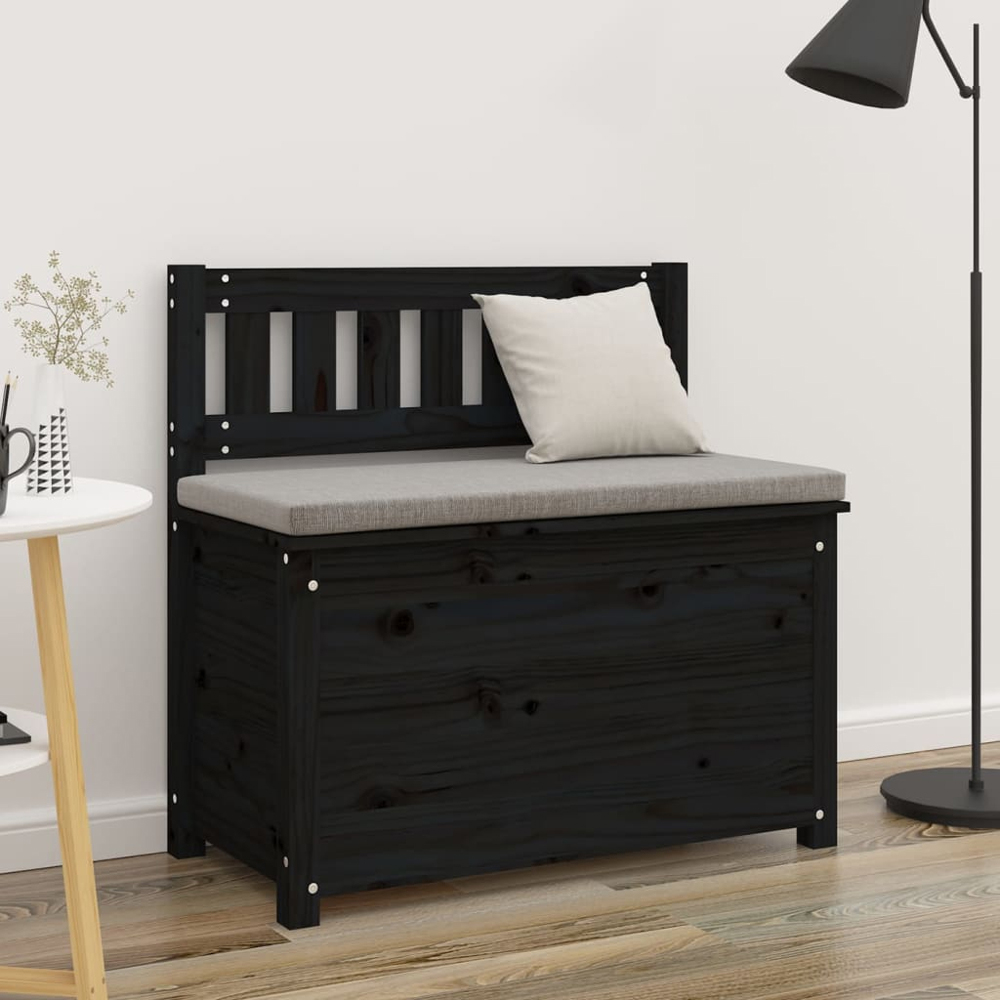 vidaXL Black Solid Wood Pine Storage Bench 80 x 41 x 77cm Image 9