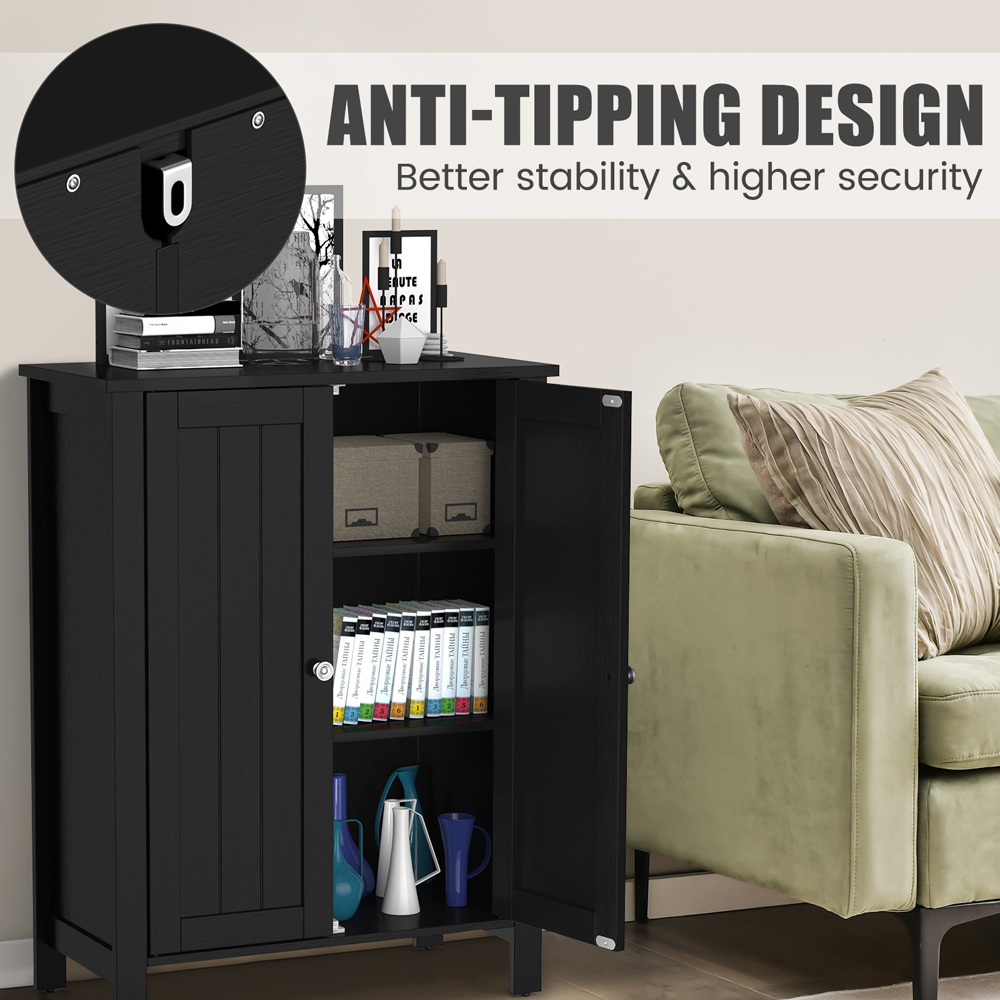 Costway 2 Door Black Adjustable Shelf Free Standing Floor Cabinet Image 5