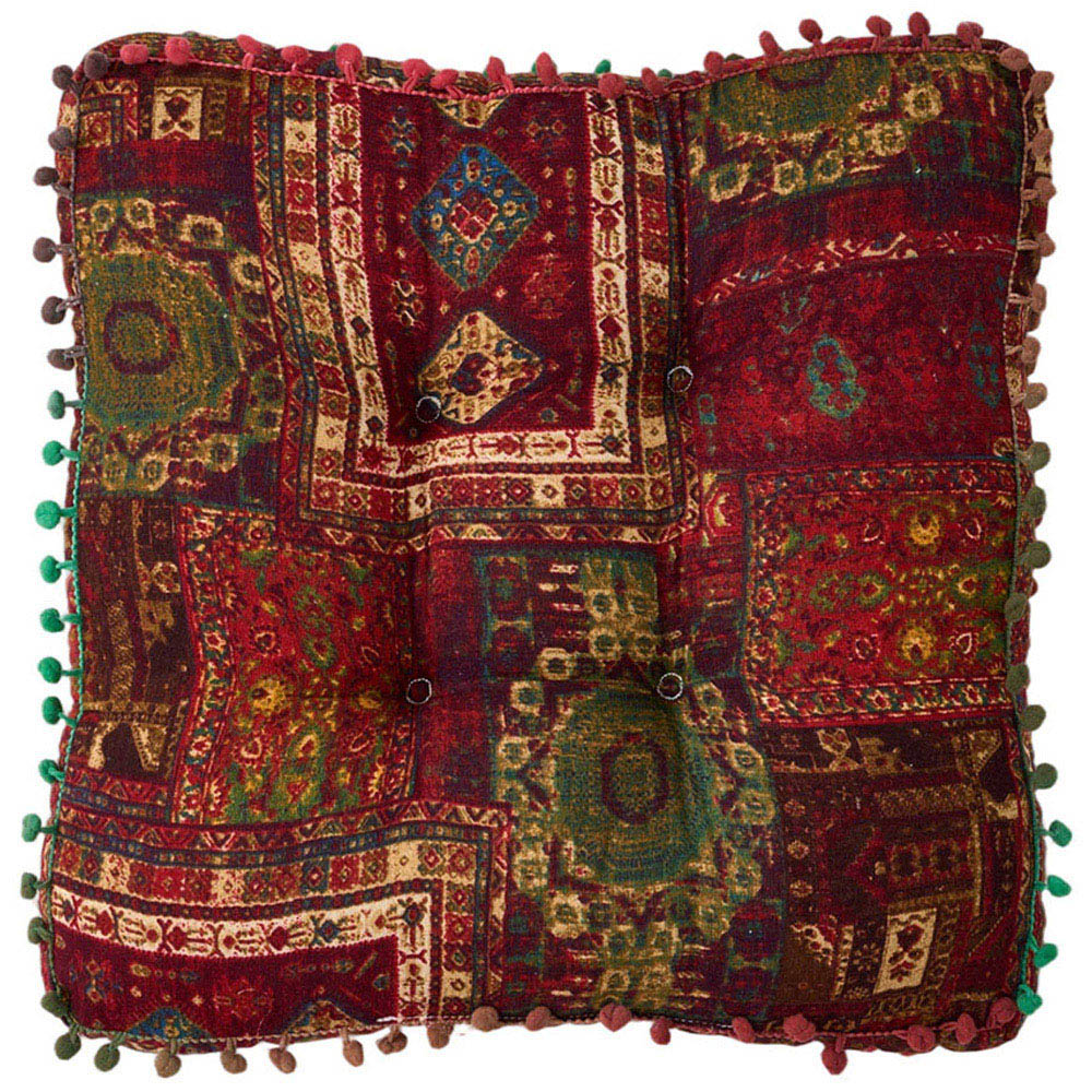 Living and Home Red Bohemia Style Square Seat Cushion with Pom Pom Trim 40 x 40cm Image 3