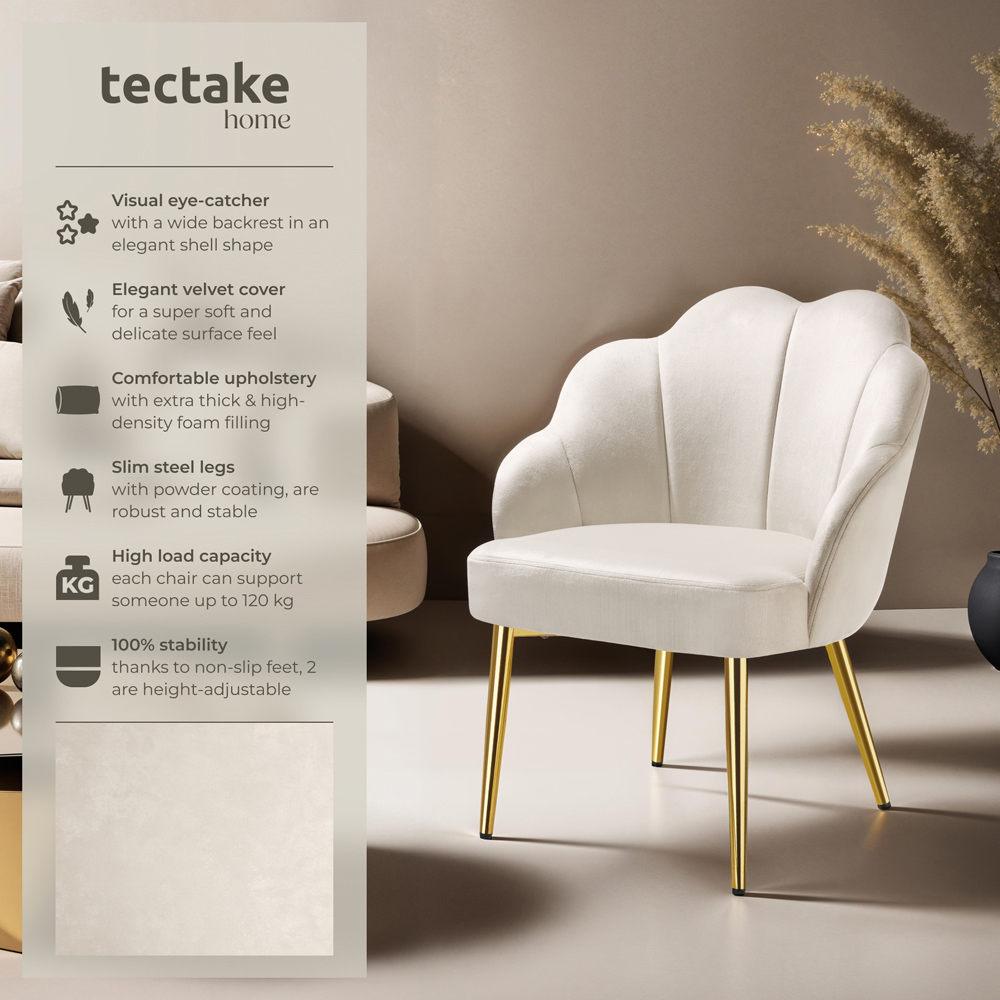 tectake Hellen Set of 4 Cream and Gold Shell Shaped Velvet Accent Chair Image 6