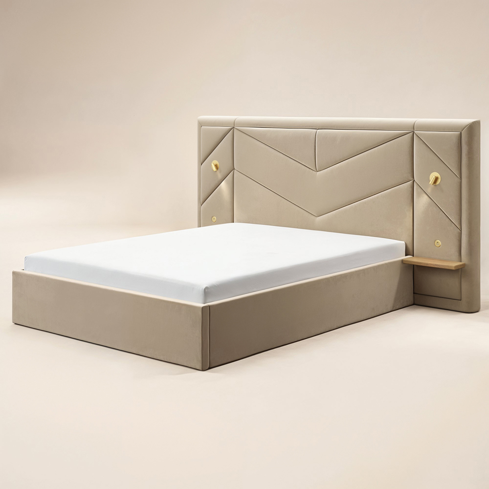Flair Alice Double Beige Velvet Hotel Ottoman Bed with Light Image 2