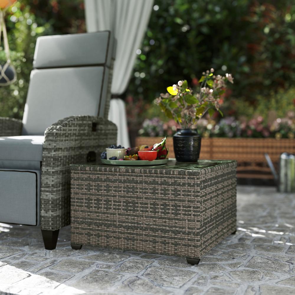 Outsunny Light Grey Rattan Outdoor Coffee Table Image 4