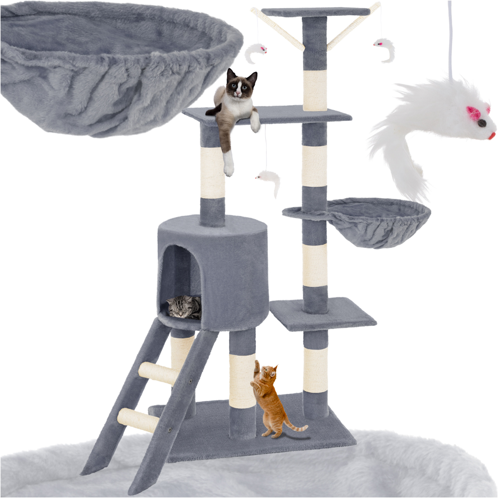 tectake Dominik Grey Cat Tree with Scratching Post 144cm Image 2