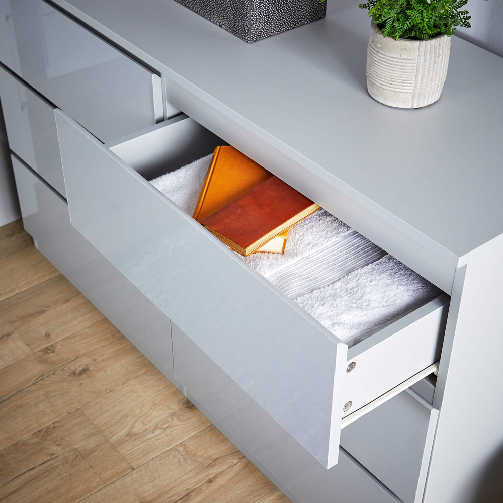 Home Source Lugano 6 Drawer Grey Wide Chest of Drawers Image 3