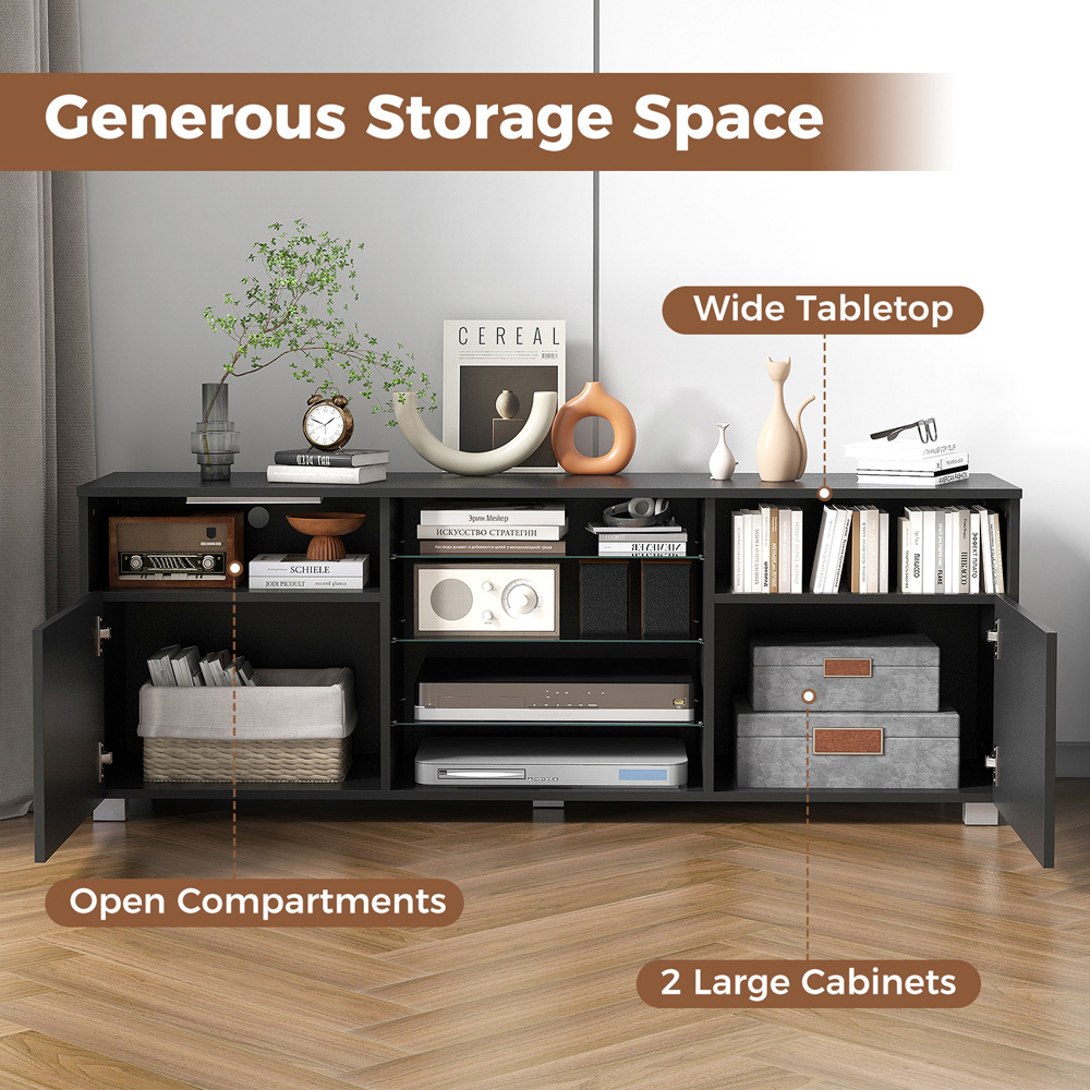 Costway 2 Door 6 Shelf Black TV Unit with LED Image 8