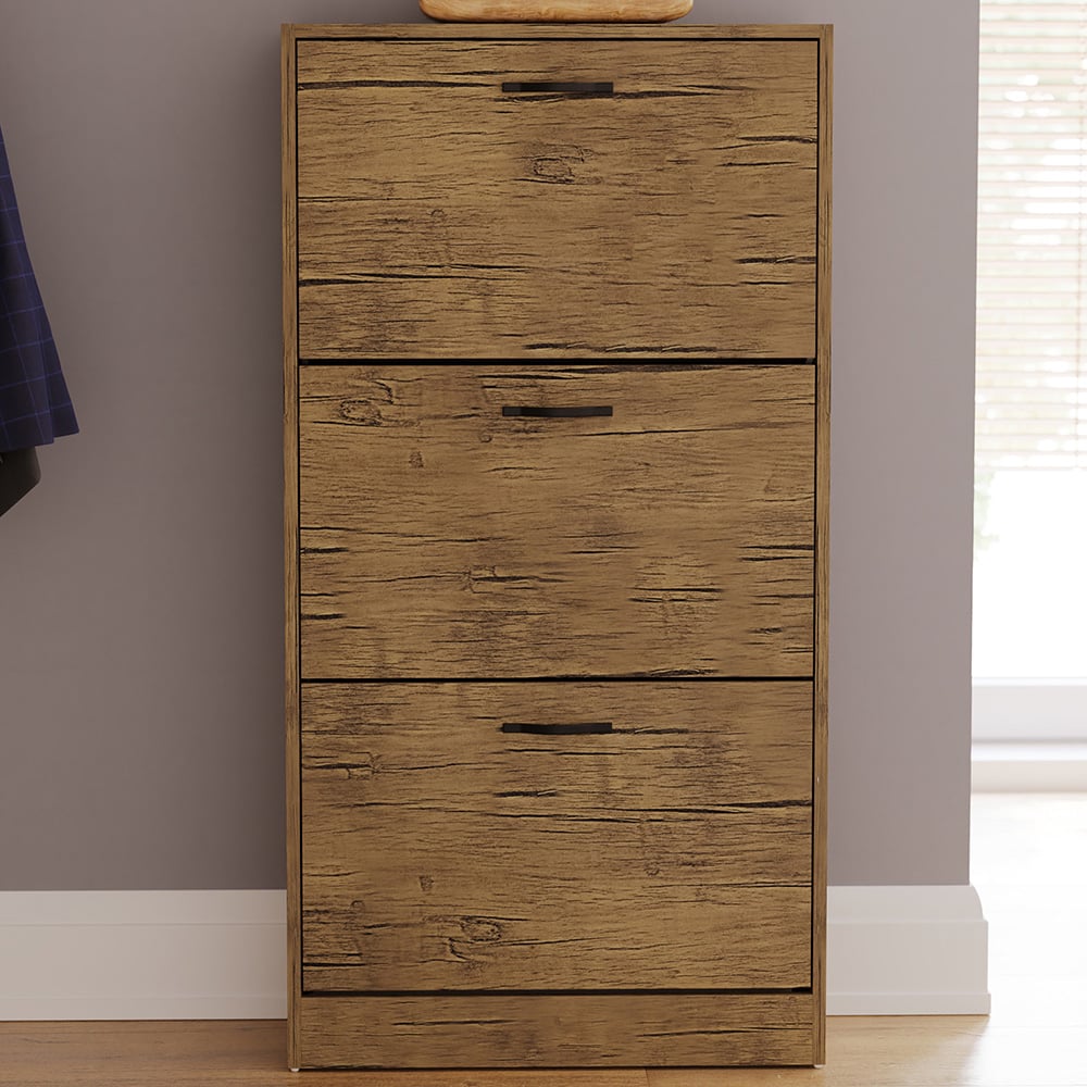 Vida Designs 3 Drawer Antique Brown Shoe Cabinet Image 1