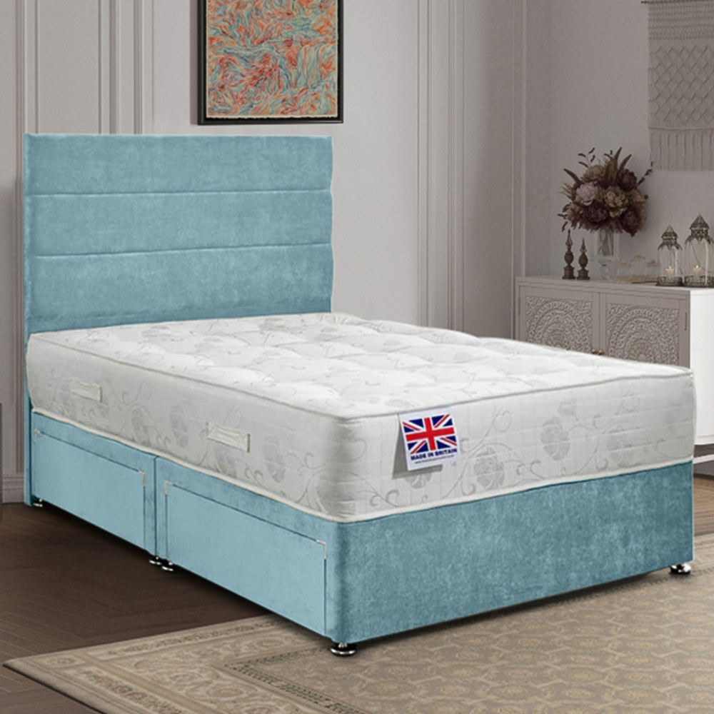 Eleganza Home Repose Double Duck Egg Plush Velvet 2 Drawer Divan Bed with Lined Headboard Image 1