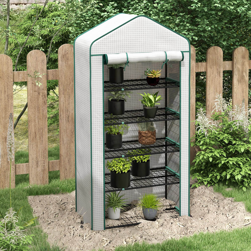 Outsunny 5 Tier White PE 3 x 1.6ft Widened Mini Greenhouse Image 2