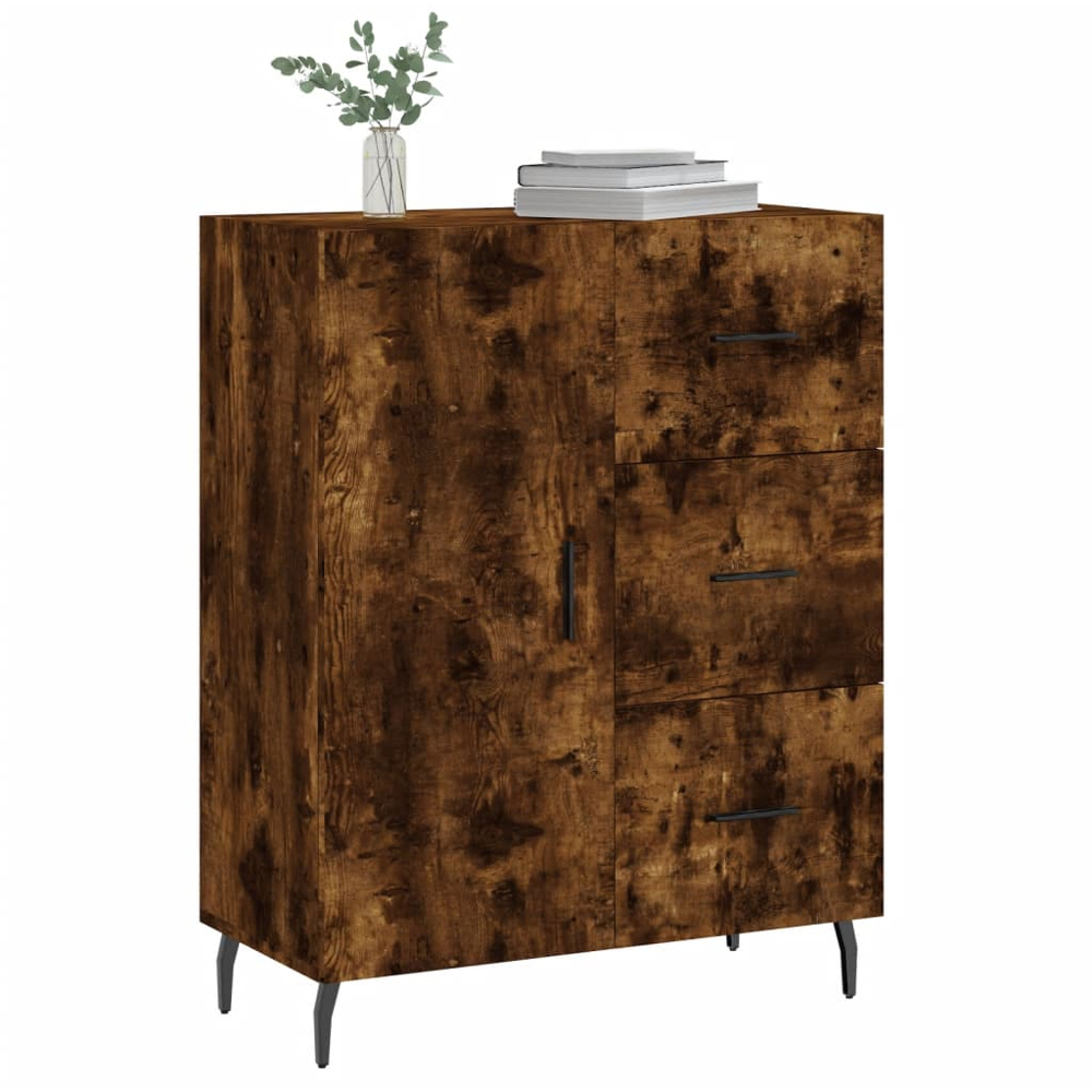 vidaXL Single Door 3 Drawer Smoked Oak Sideboard Image 3