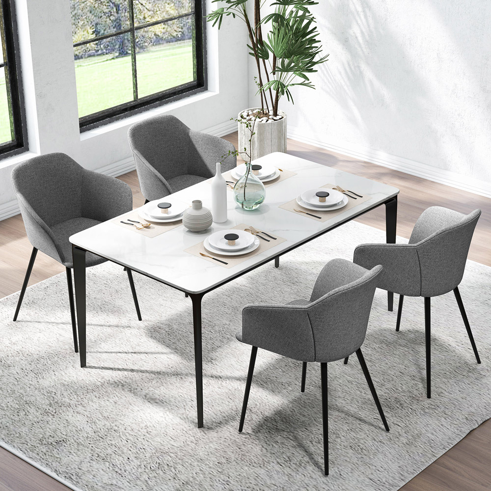 Costway Set of 2 Dark Grey Ergonomic Backrest Dining Chair with Wide Armrest Image 3