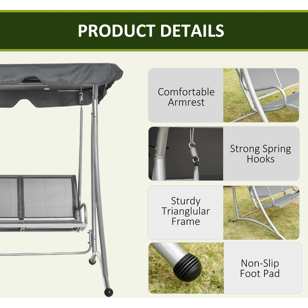 Outsunny 3 Seater Dark Grey Swing Chair with Canopy Image 6