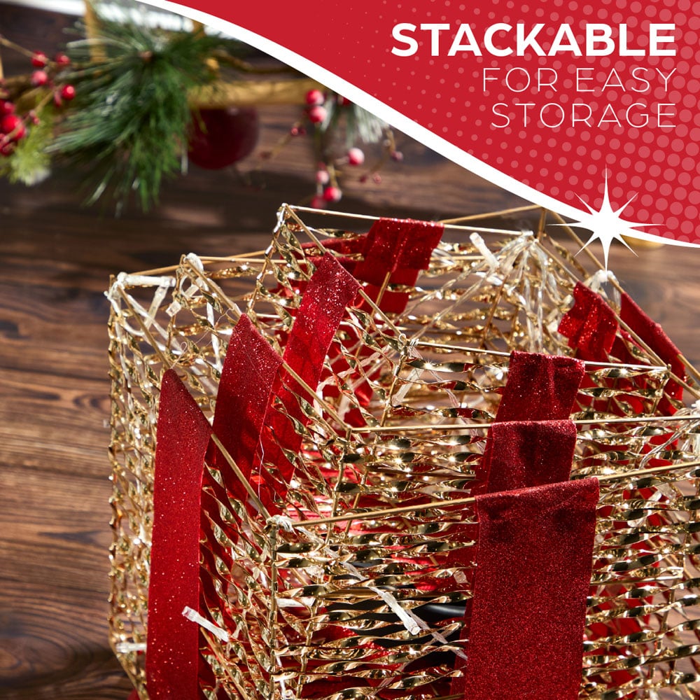 The Christmas Workshop 60 Warm White LED Gold and Red Gift Box Decoration Set of 3 Image 8