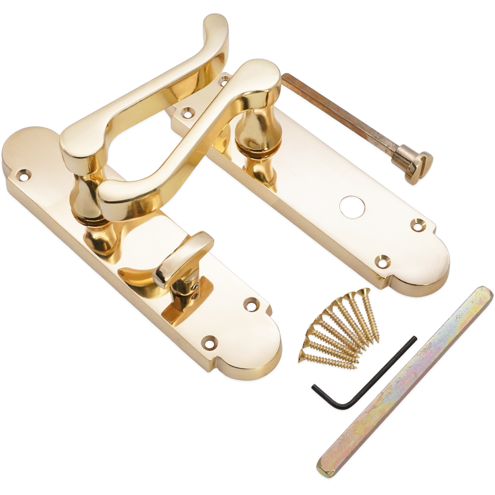 Spira Brass Oakley Polished Brass Lever on Backplate Bathroom Door Handle 2 Pack Image 3