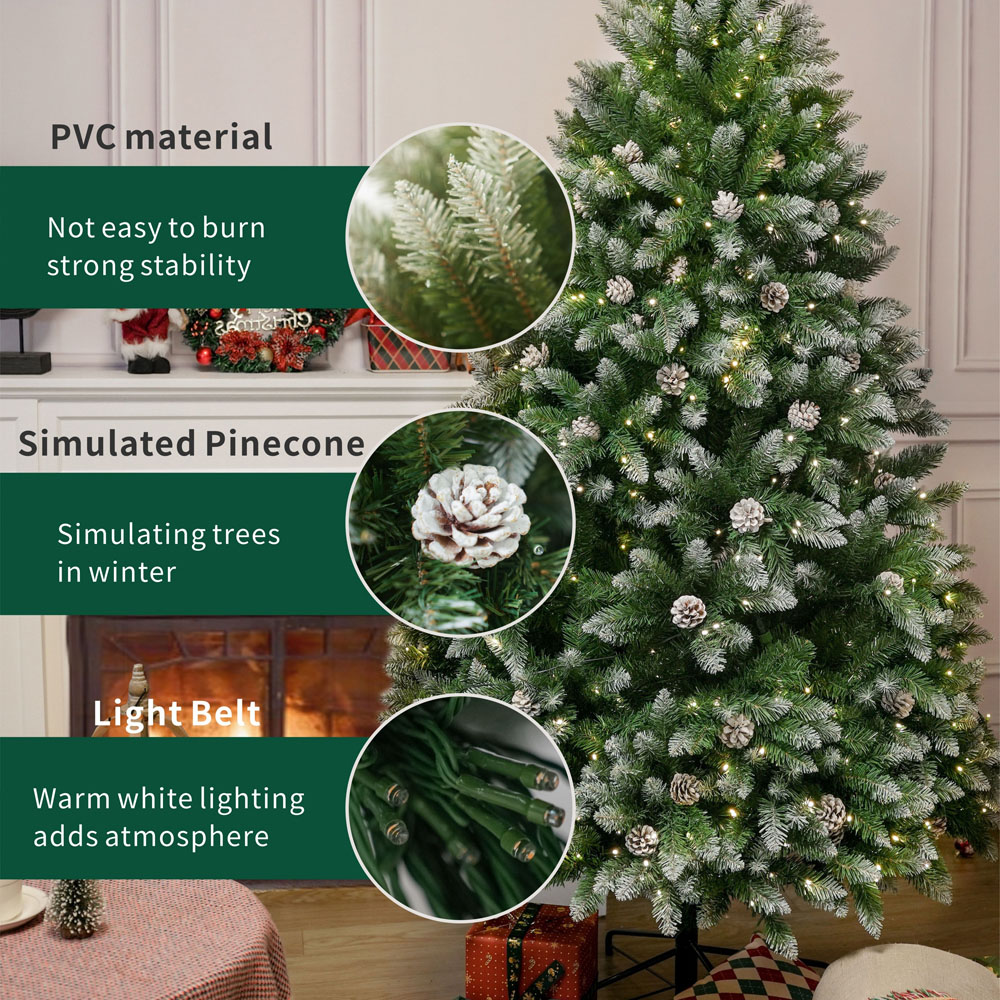 Abrihome Pre Lit Snow Flocked Artificial Christmas Tree 6ft Image 5