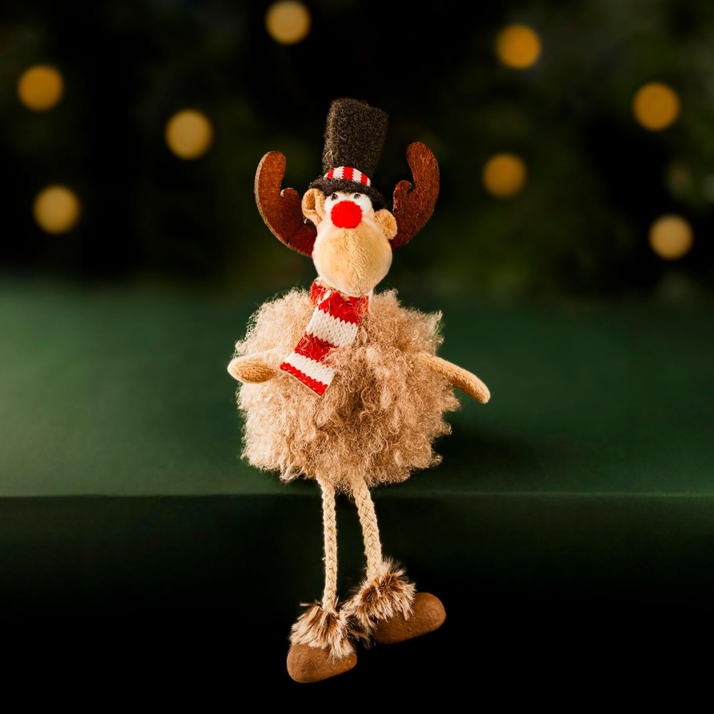 Marco Paul Black Hat Reindeer with dangly Legs Christmas Decoration Image 2