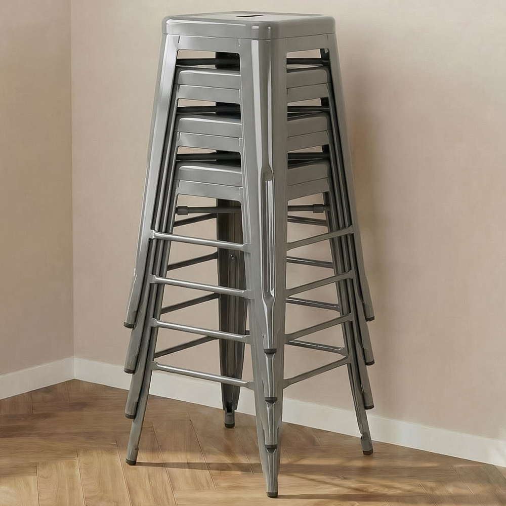 FWStyle Silver Gloss Metal Bar Stool 4 Pack Image 1