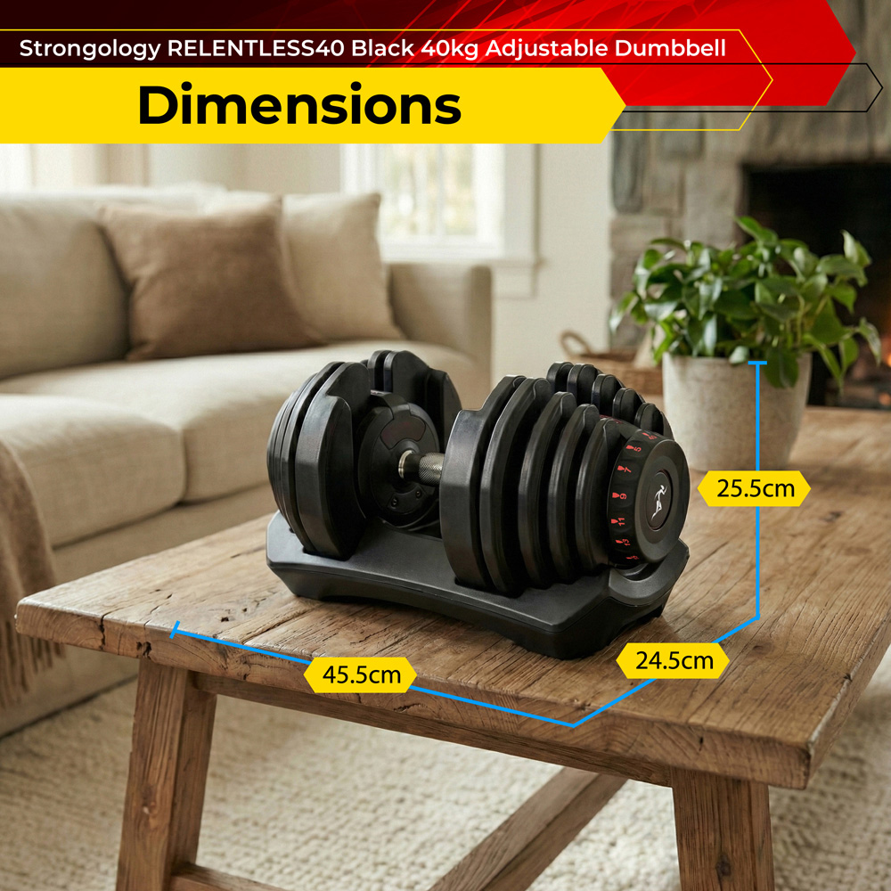 Strongology Home Fitness Black Adjustable Dumbbell 5kg to 40kg 2 Pack Image 9