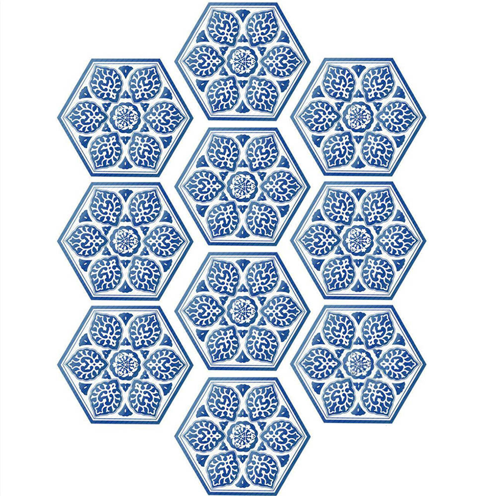 Walplus Porcelain Blue Hexagon Floor Tile Stickers 10 Pack Image 2