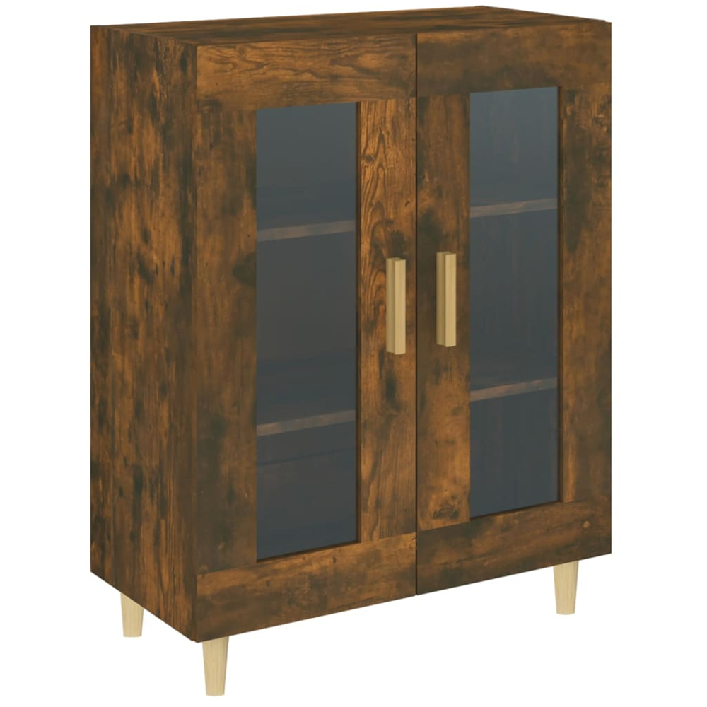 vidaXL 2 Glass Door Smoked Oak Sideboard with Wooden Legs Image 2