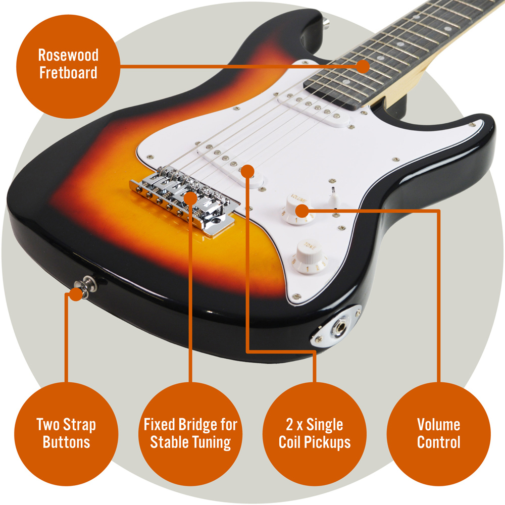 3rd Avenue Sunburst 3/4 Size Electric Guitar Set Image 4