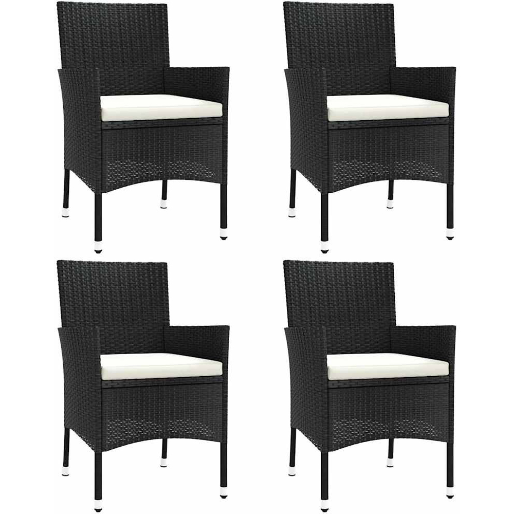 Walplus Set of 4 Black Poly Rattan Garden Chairs with Cushions Image 2