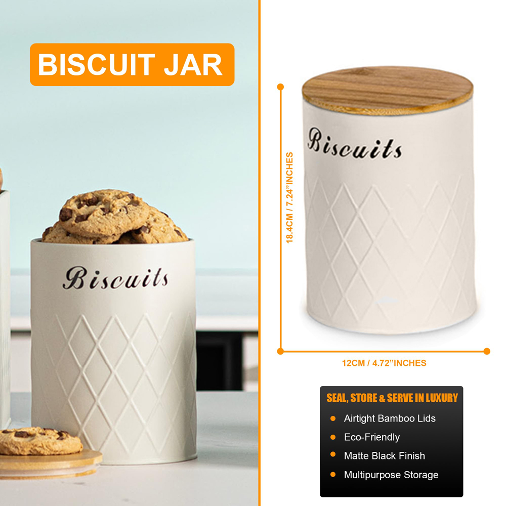 ATEK 5 Piece Cream Kitchen Canister Set with Bamboo Lids Image 7