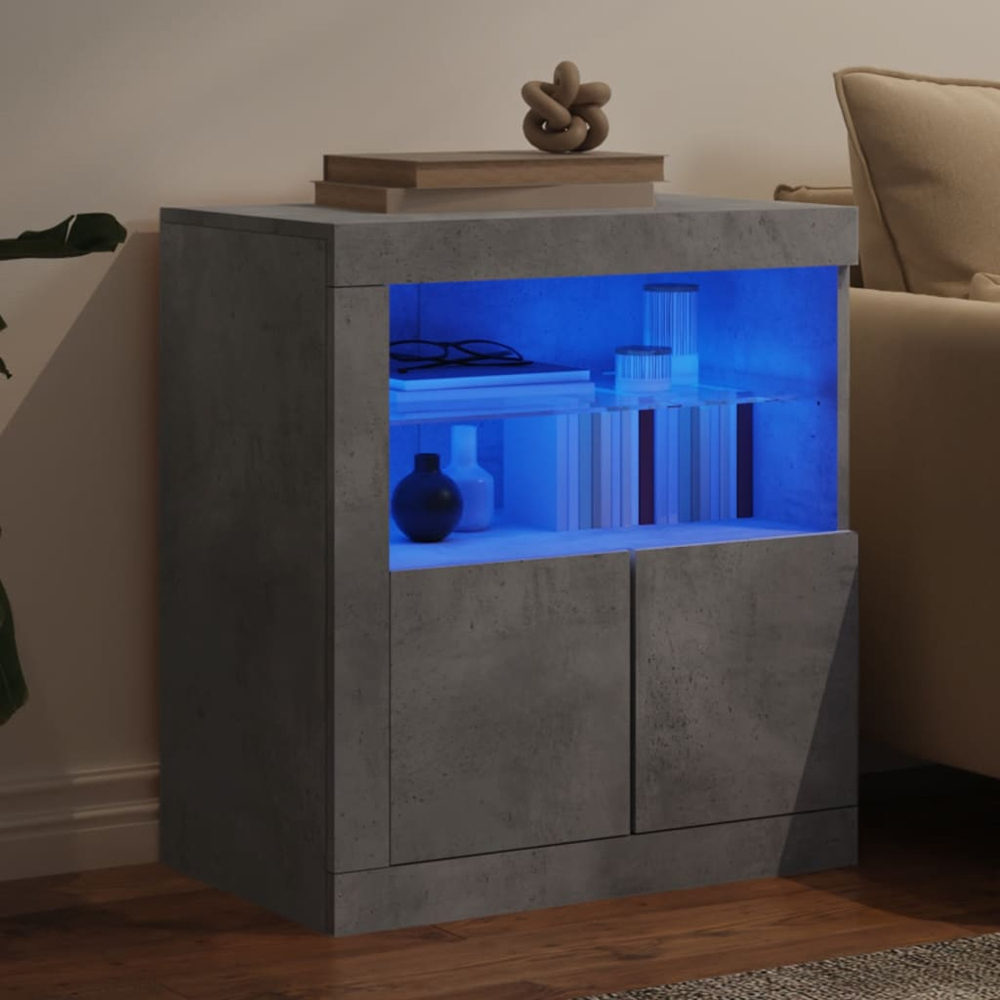 vidaXL 2 Door 2 Shelf Concrete Grey LED Sideboard Image 1