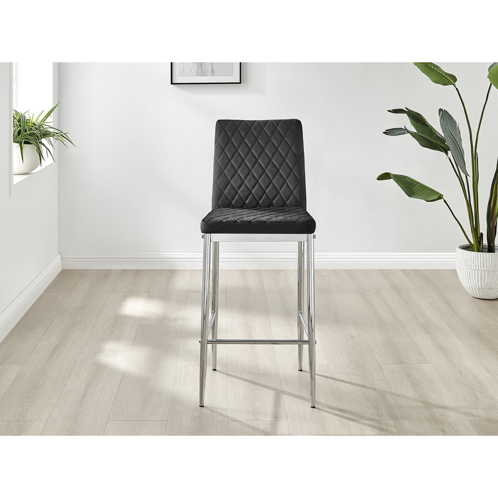 Furniturebox Modern Valera Black and Silver Velvet Bar Stool Set of 2 Image 3